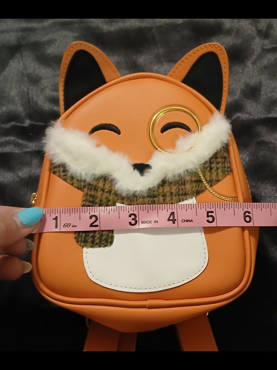 Fox Mini Backpack Orange Vegan Leather Kawaii Cute Animal Bag Scarf Chain Detail - Picture 7 of 8